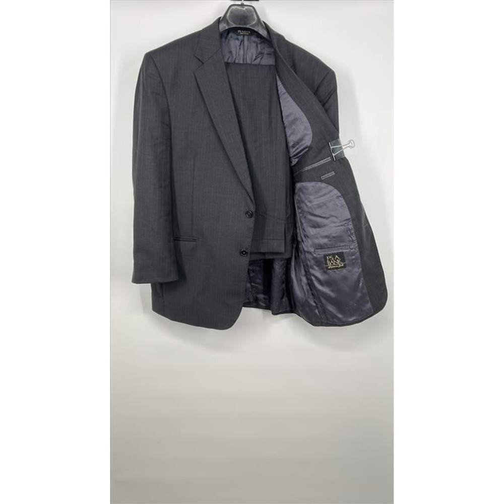 Jos A Bank 2 Piece Mens Suit Set 46R Charcoal Grey Pinstripe Wool Pants 41x29